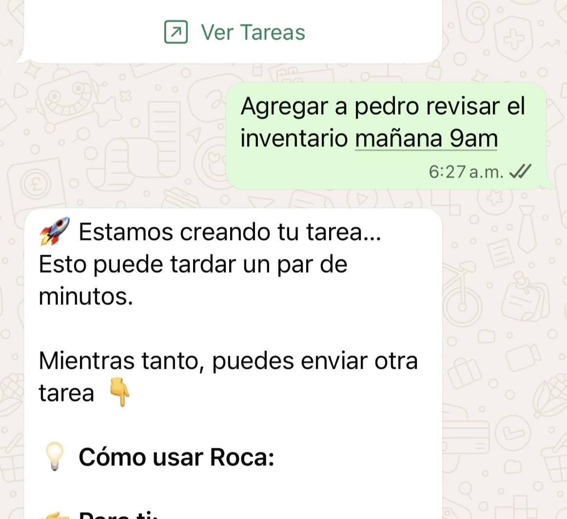 Mensaje de WhatsApp creando tarea